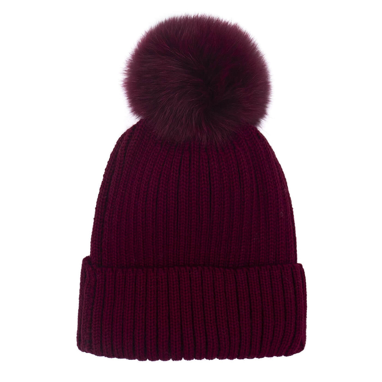 Knit Hat with Fox Fur Detachable Pom