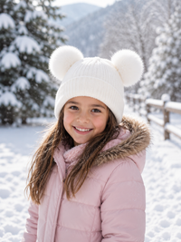 Kids Knit Hat with Faux Fur Poms