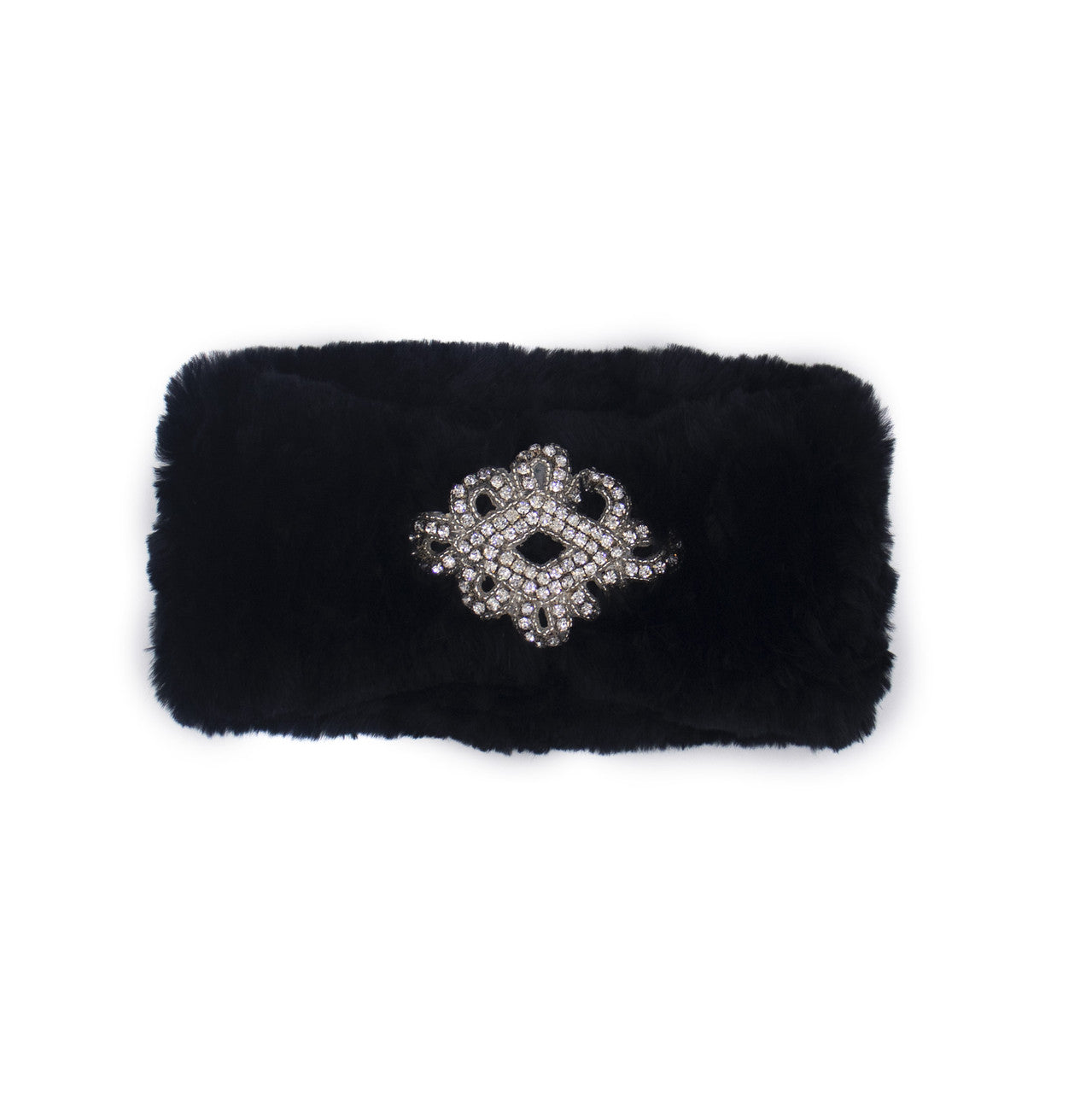Surell Accessories Sheared Rabbit Knit Headband with Jewel  Black