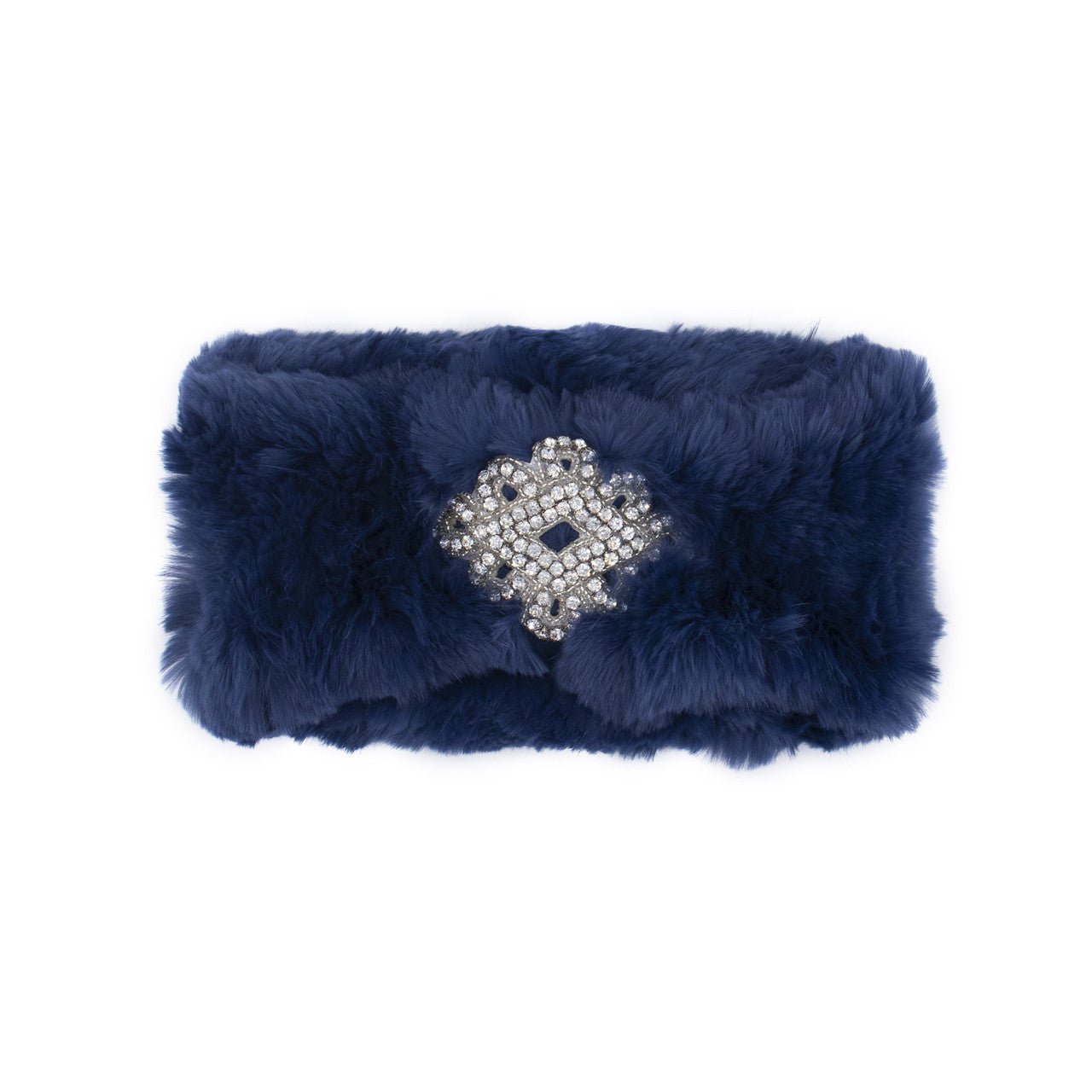 Surell Accessories Sheared Rabbit Knit Headband with Jewel  Cadet Blue
