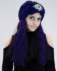 Surell Accessories Sheared Rabbit Knit Headband with Jewel  Navy