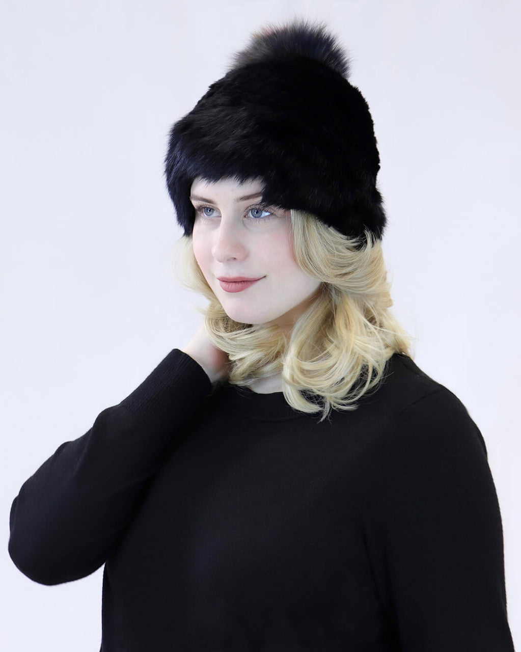 Rabbit Beanie with Fox Fur Pom