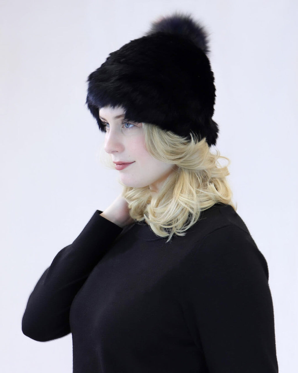 Rabbit Beanie with Fox Fur Pom