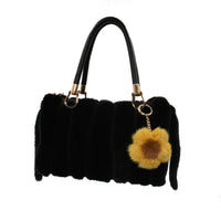 Large Mink Fur Flower Keychain Yellow and Brown