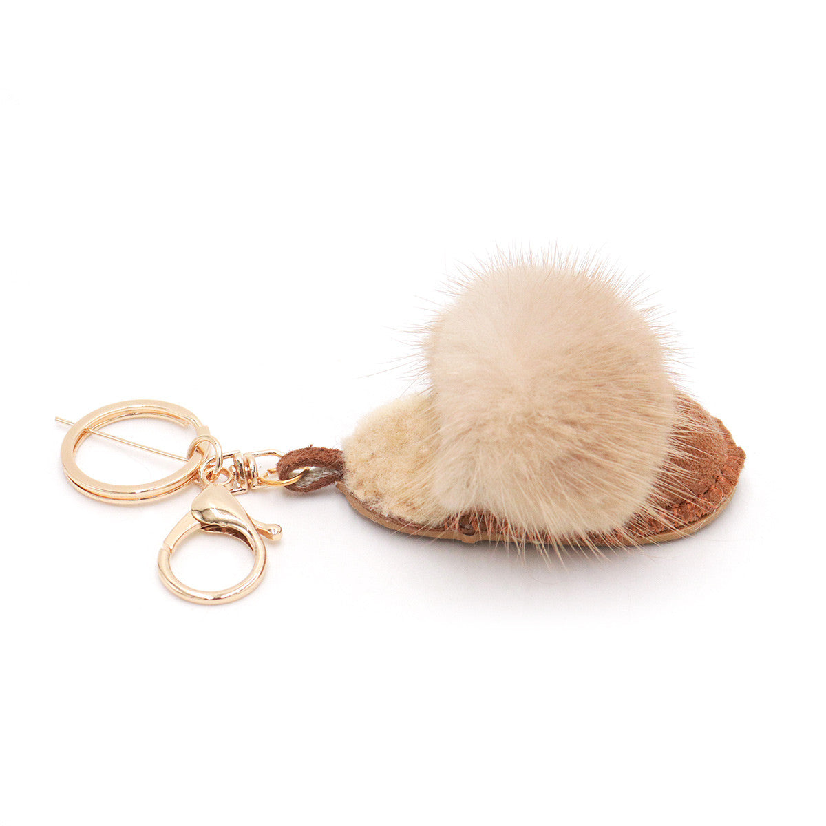 Shearling Slipper With Mink Fur Pom Keychain