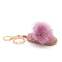 Shearling Slipper With Mink Fur Pom Keychain