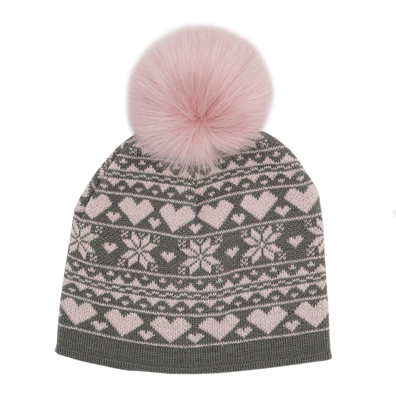 Children's Snowflake Beanie with Faux Fox Fur Pom