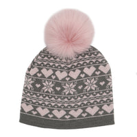 Children's Snowflake Beanie with Faux Fox Fur Pom