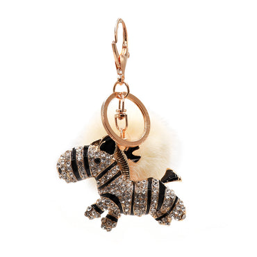 Mink Fur Zebra-Shaped Keychain