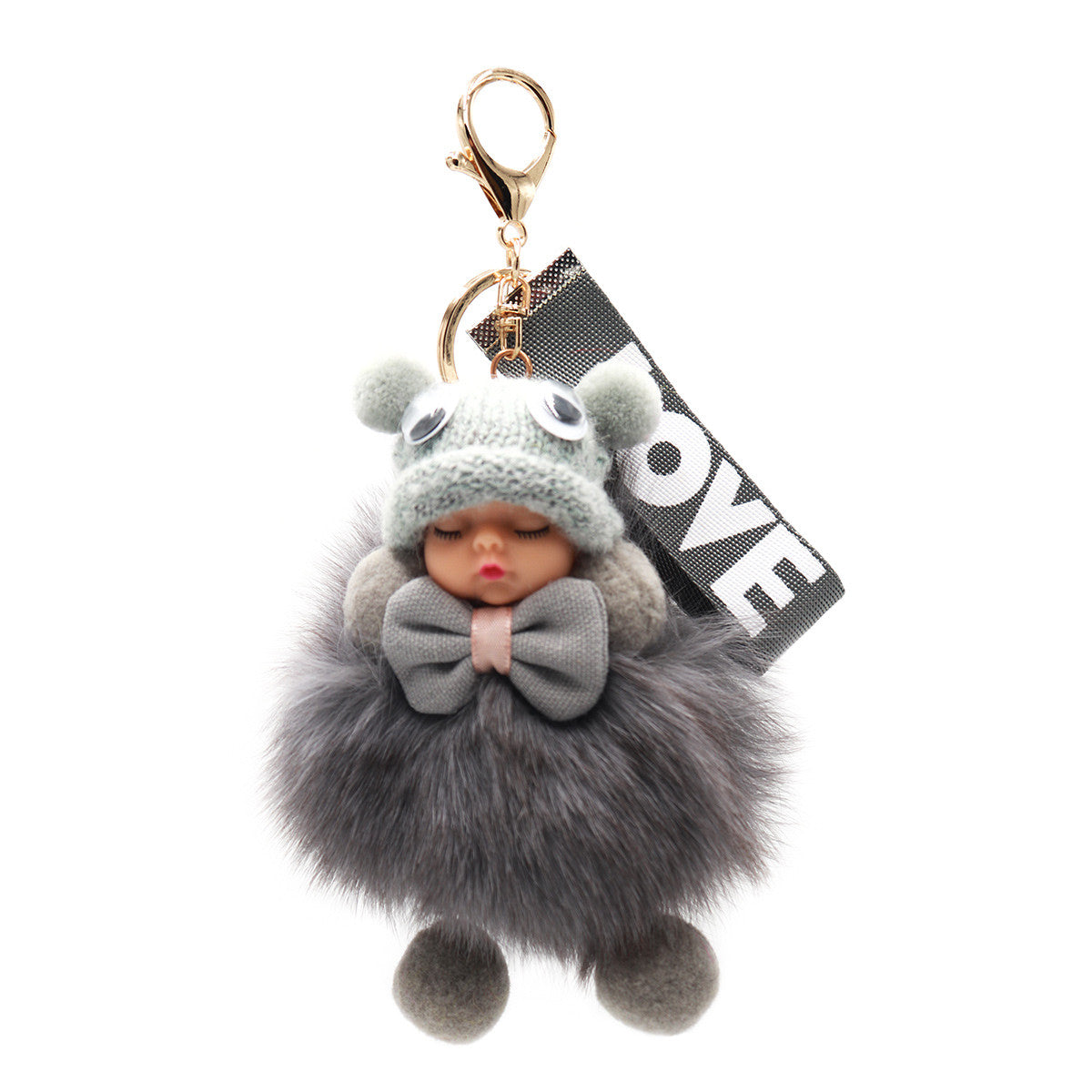 Fox Fur Baby Keychain with Googly Eye Hat