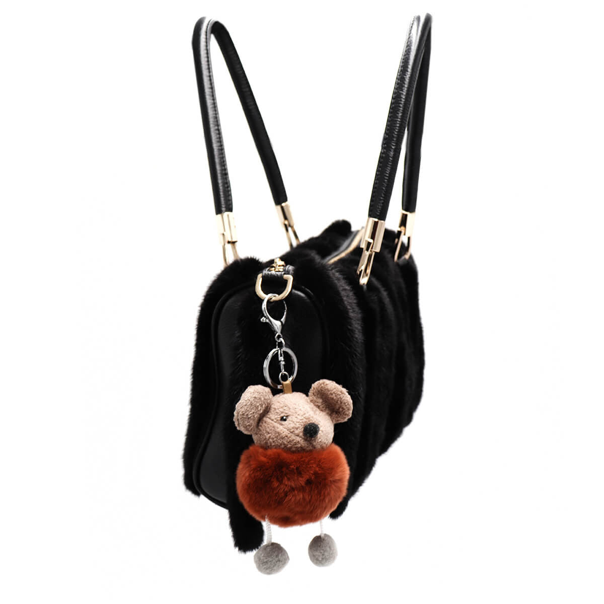 Rex Rabbit Fur Mouse Keychain - Brown