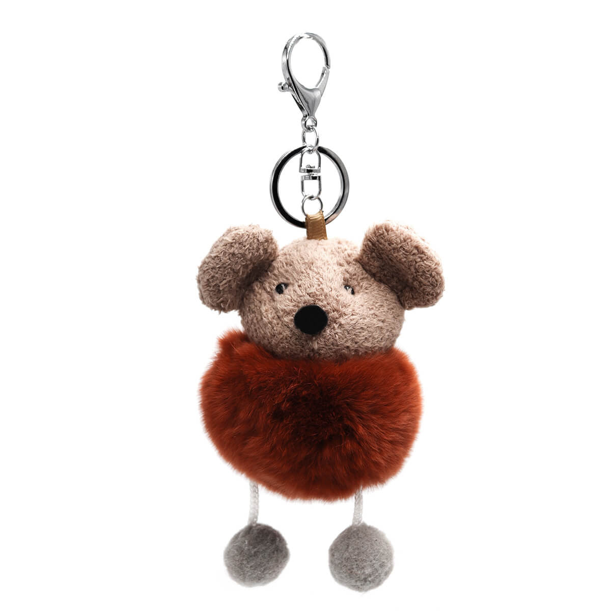 Rex Rabbit Fur Mouse Keychain - Brown