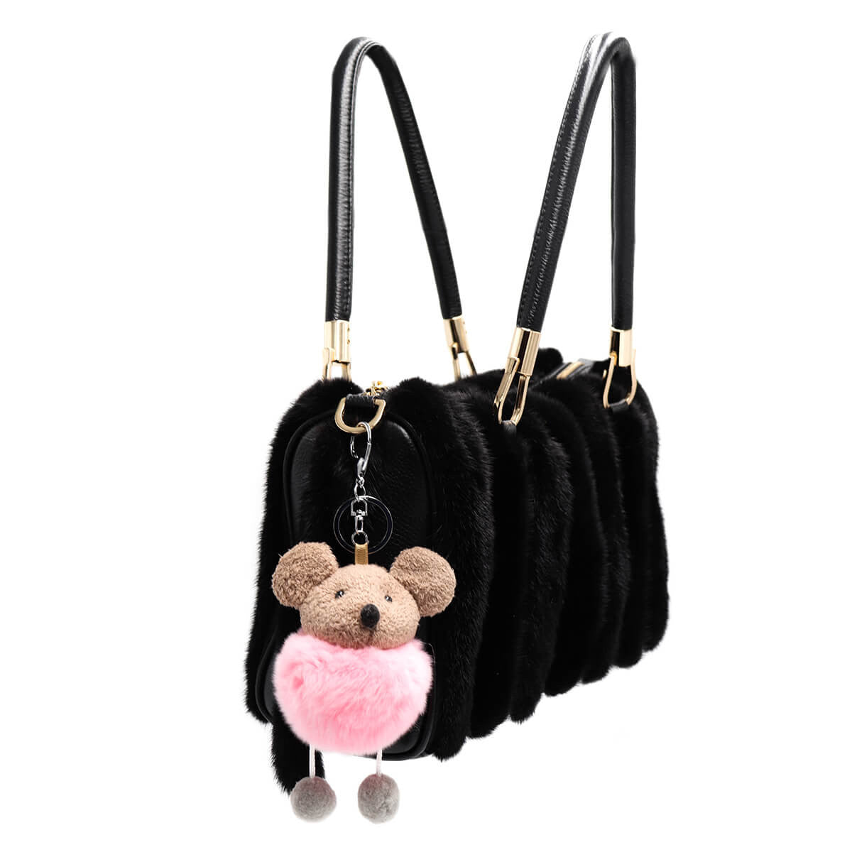 Rex Rabbit Fur Mouse Keychain - Pink