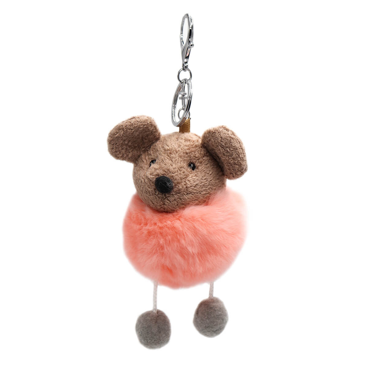 Rex Rabbit Fur Mouse Keychain - Salmon