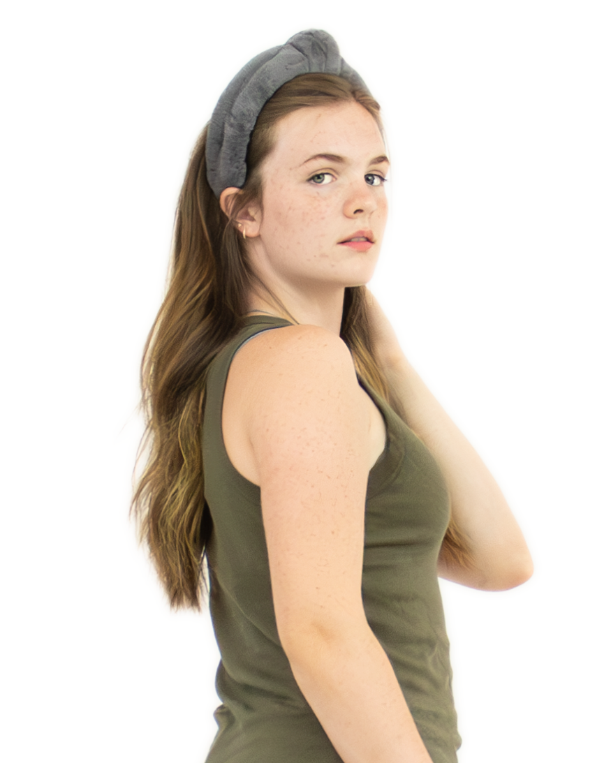 Gray Rex Rabbit Hairband with Knot on Model