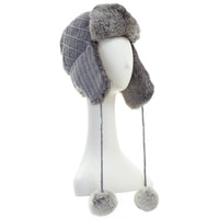 Rabbit Fur Knit Trooper with Pom Grey