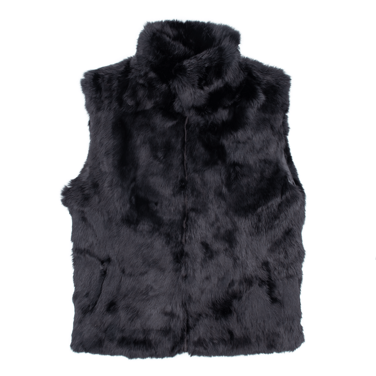 Black rabbit fur vest zipped up