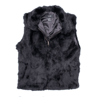 Black fur vest unzipped halfway