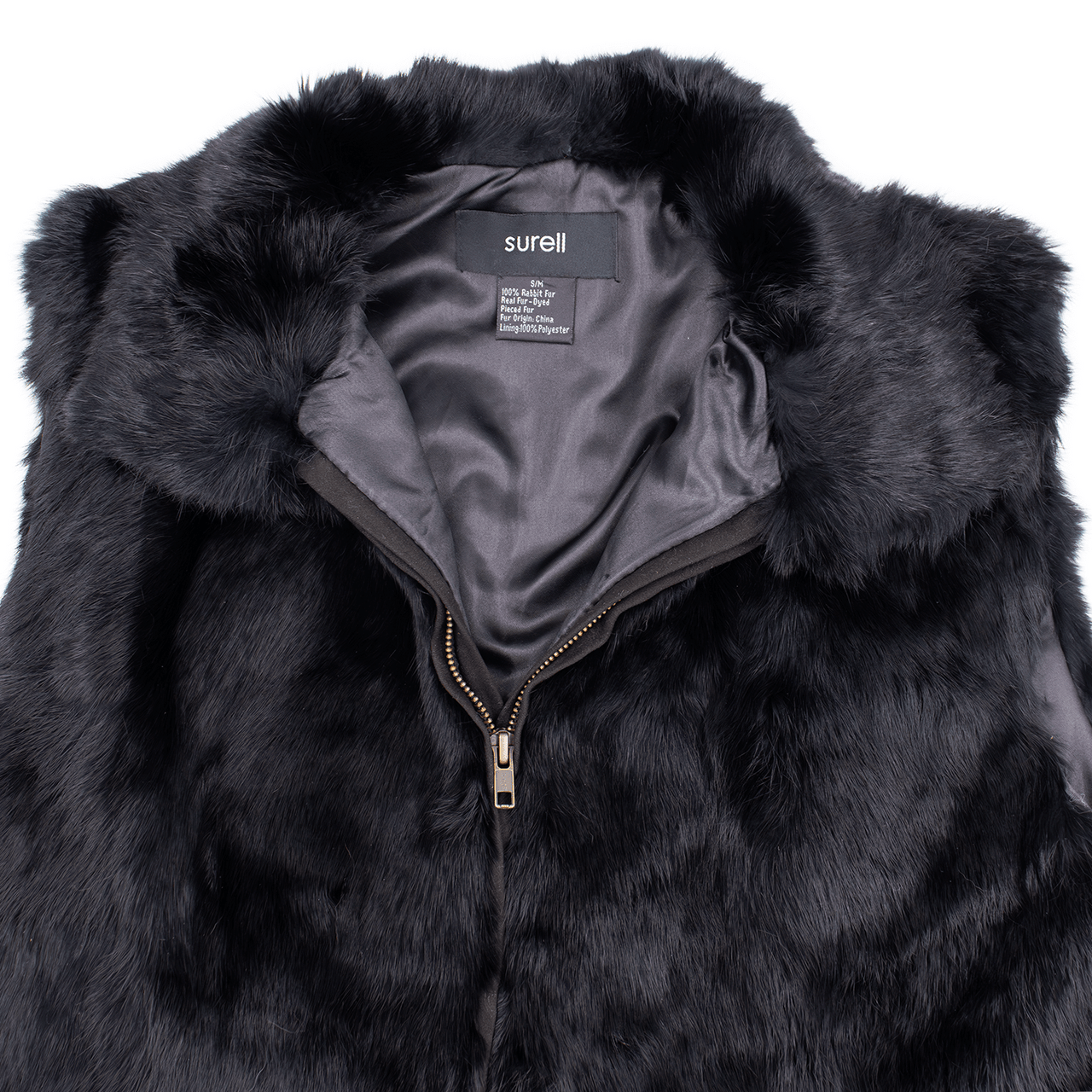 Collar of black rabbit fur vest