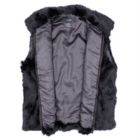 Black rabbit fur vest unzipped