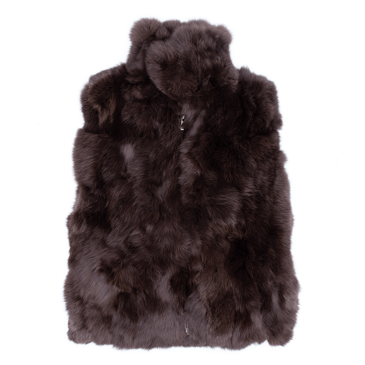 Brown rabbit fur vest with popped collar