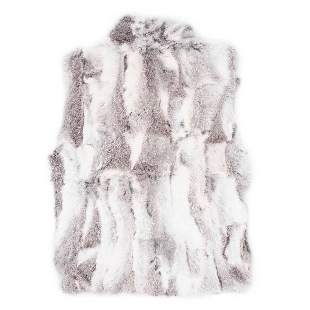 Back of a white and gray rabbit fur vest