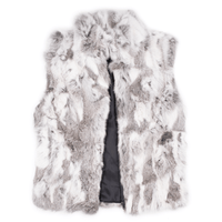 White and gray rabbit fur vest unzipped