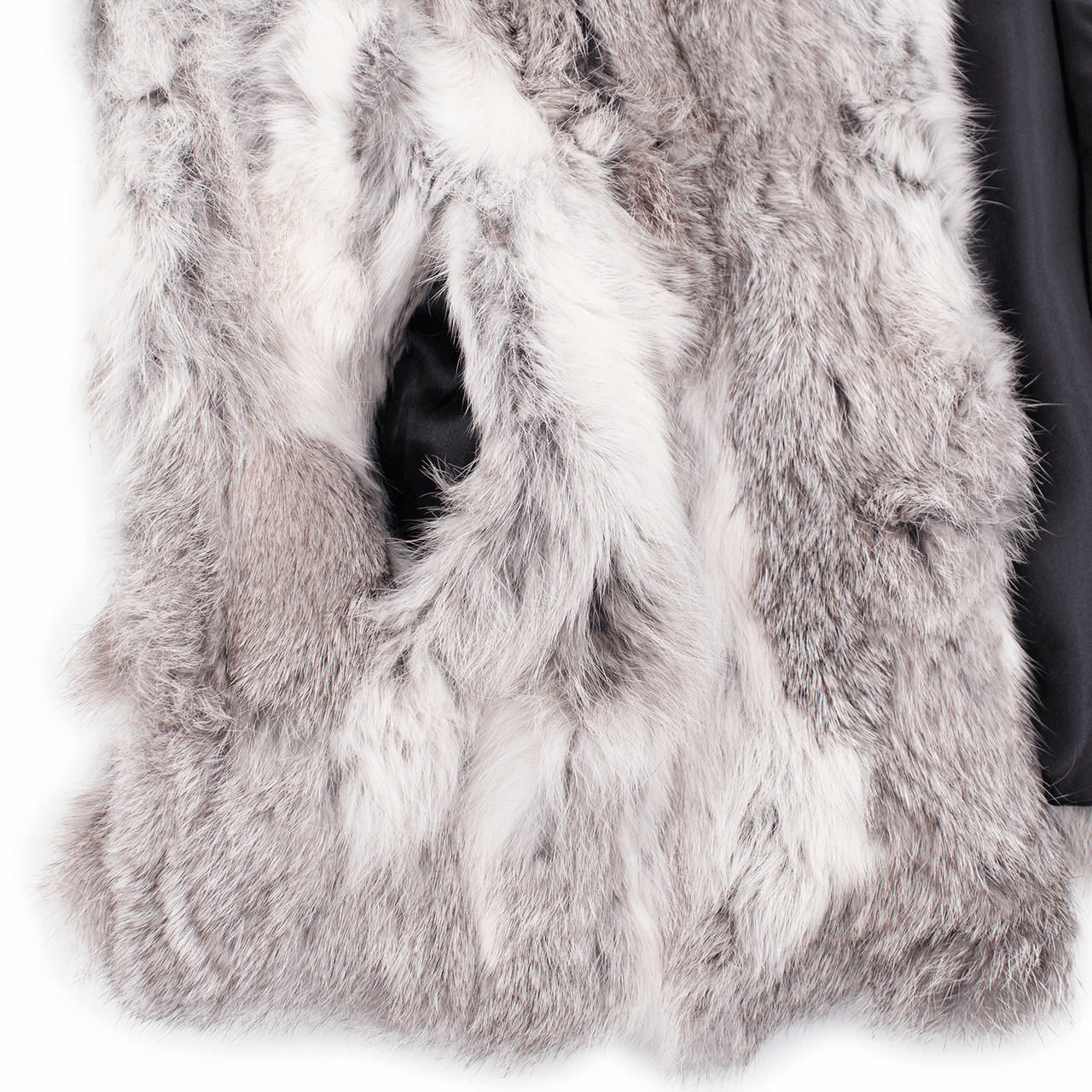 White and gray rabbit fur vest pocket