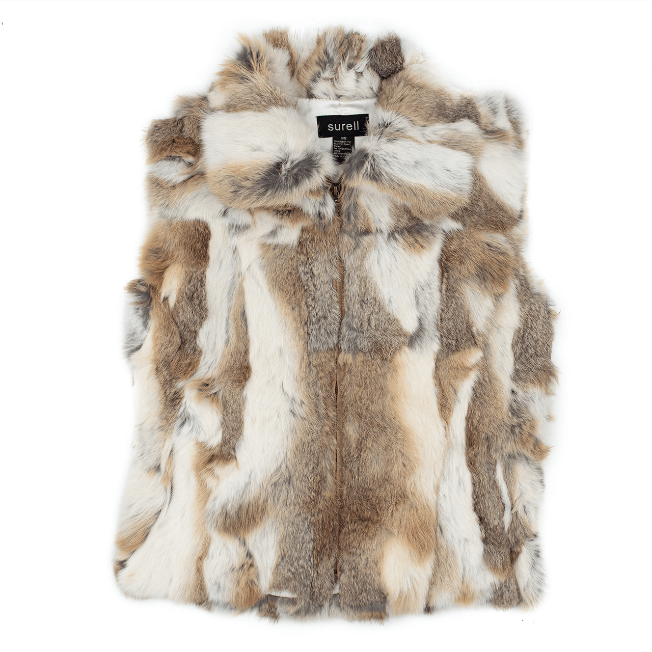 White and light brown rabbit fur vest