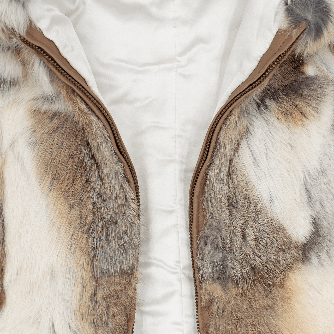 White and light brown rabbit fur vest zipper