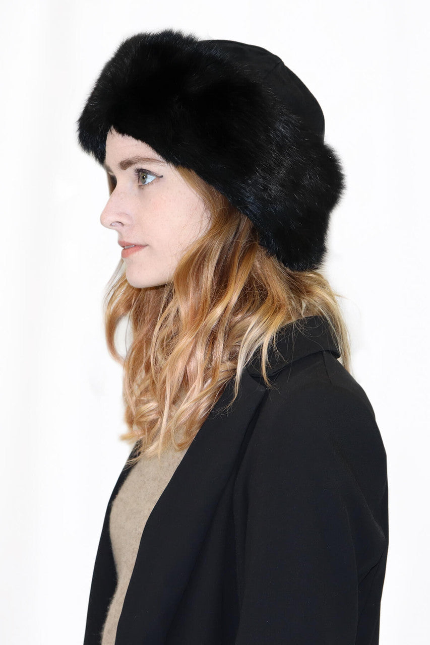 Rabbit Fur Cuff Hat with Suede Crown
