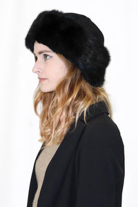 Rabbit Fur Cuff Hat with Suede Crown