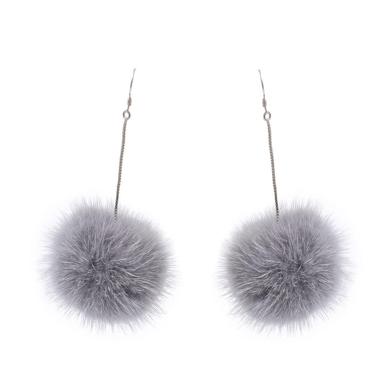 Grey mink pom dangle earrings