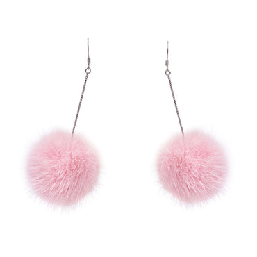 Pink mink pom dangle earrings