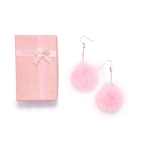 Pink mink pom dangle earrings with pink gift box