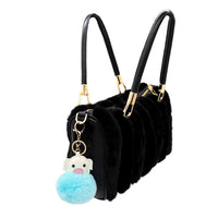 Rex Rabbit Fur pig keychain blue on bag