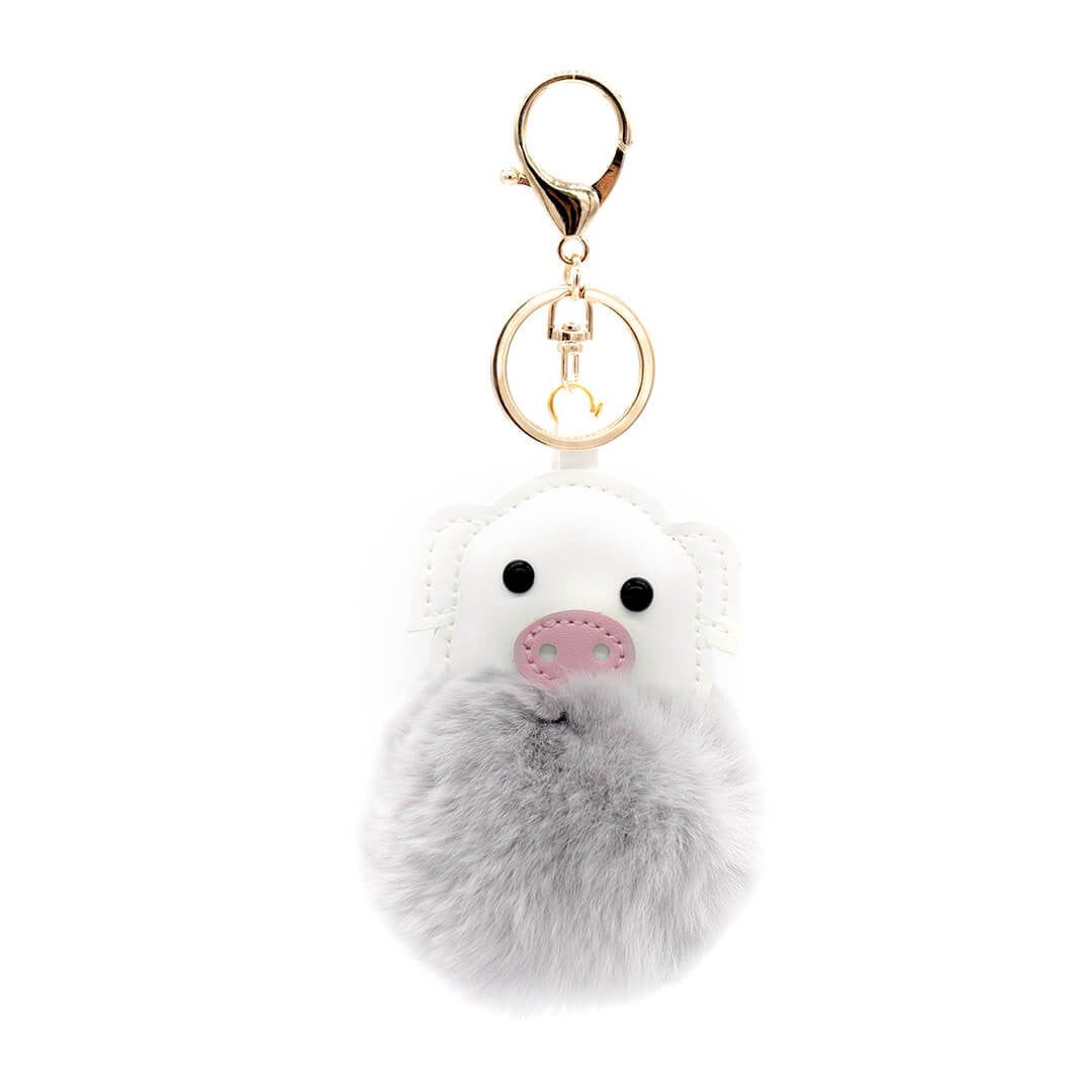 Rex Rabbit Fur pig keychain grey