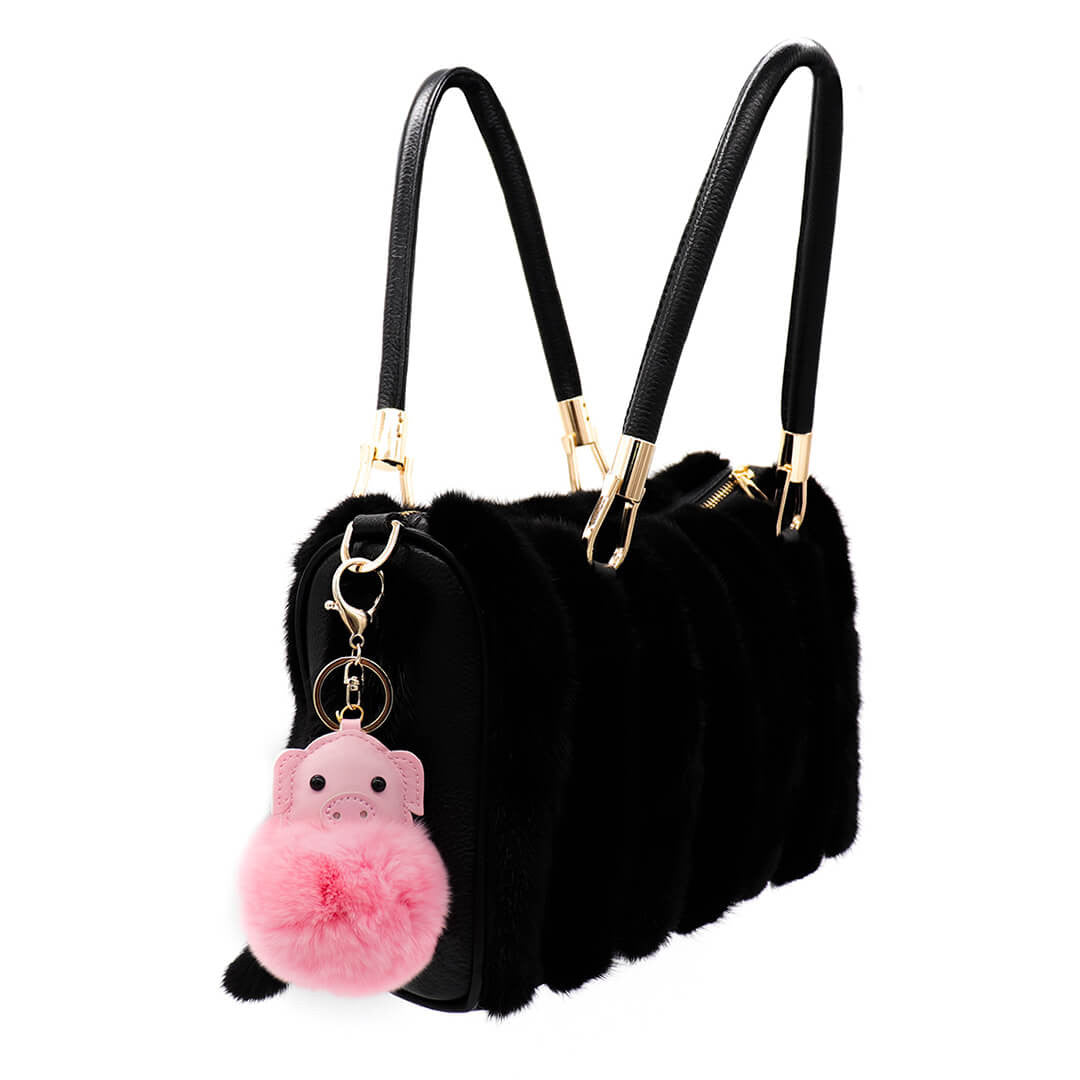 Rex Rabbit Fur pig keychain pink on bag