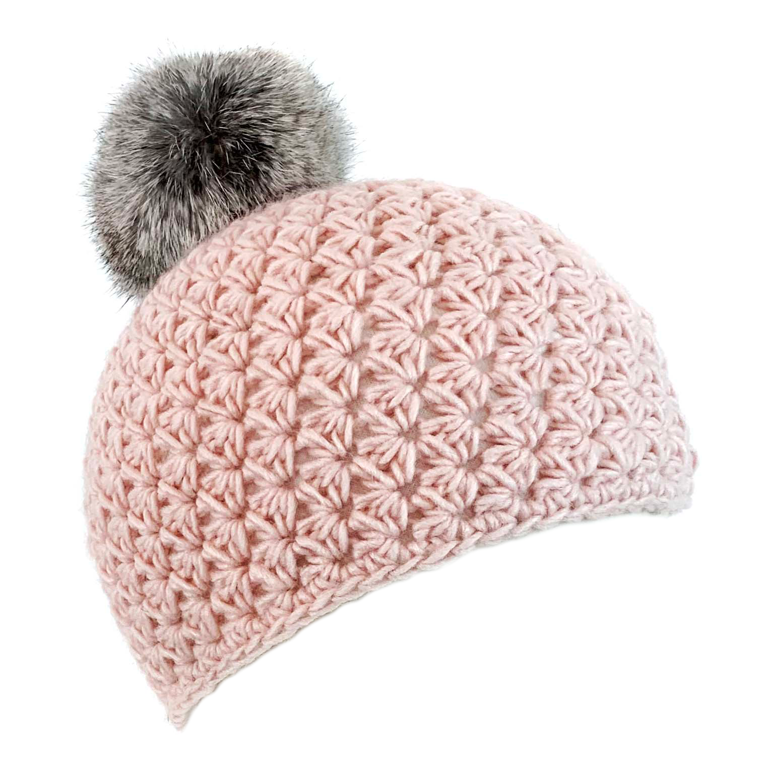 Children's Star Knit Beanie with Rabbit Fur Pom