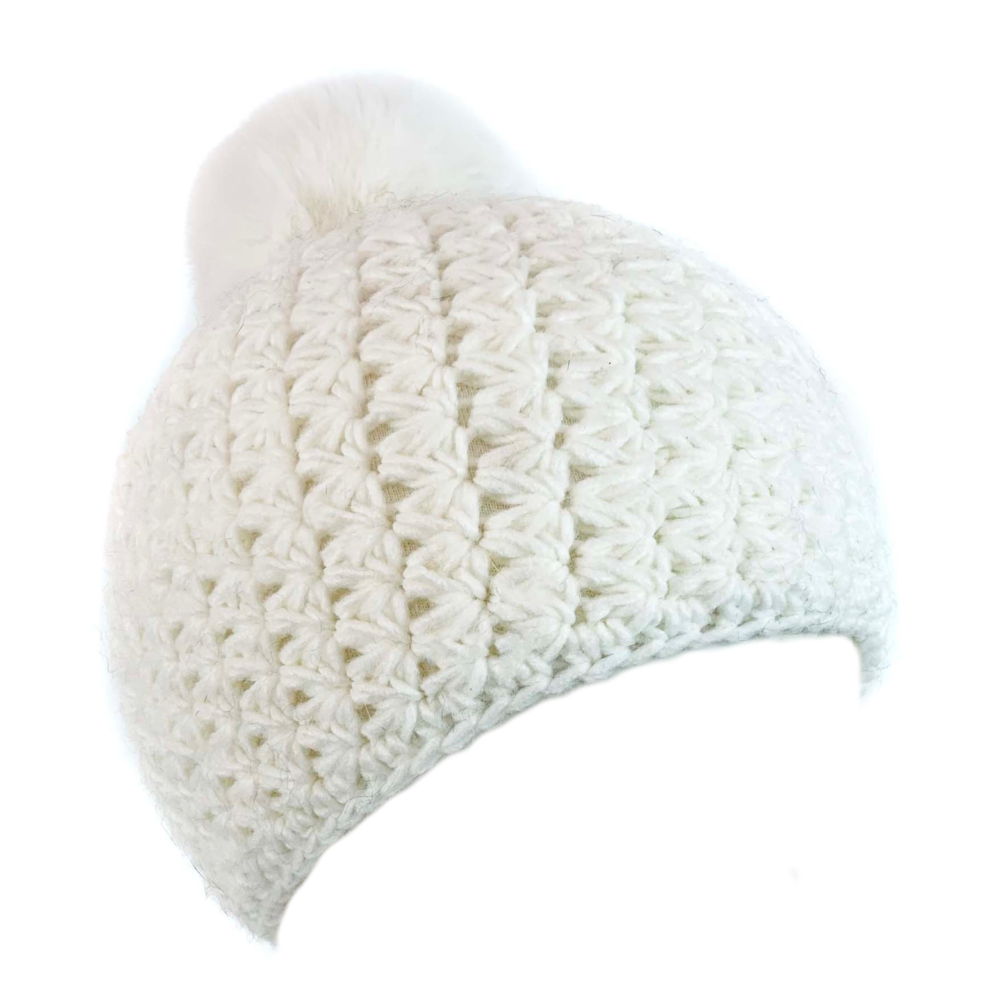 Children's Star Knit Beanie with Rabbit Fur Pom