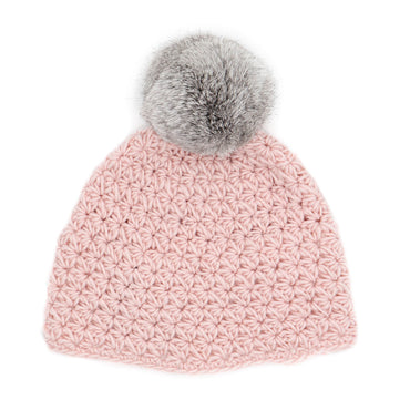 Children's Star Knit Beanie with Rabbit Fur Pom