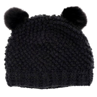 Children's Minnie Popcorn Stitch Beanie with Rabbit Poms Black/Black