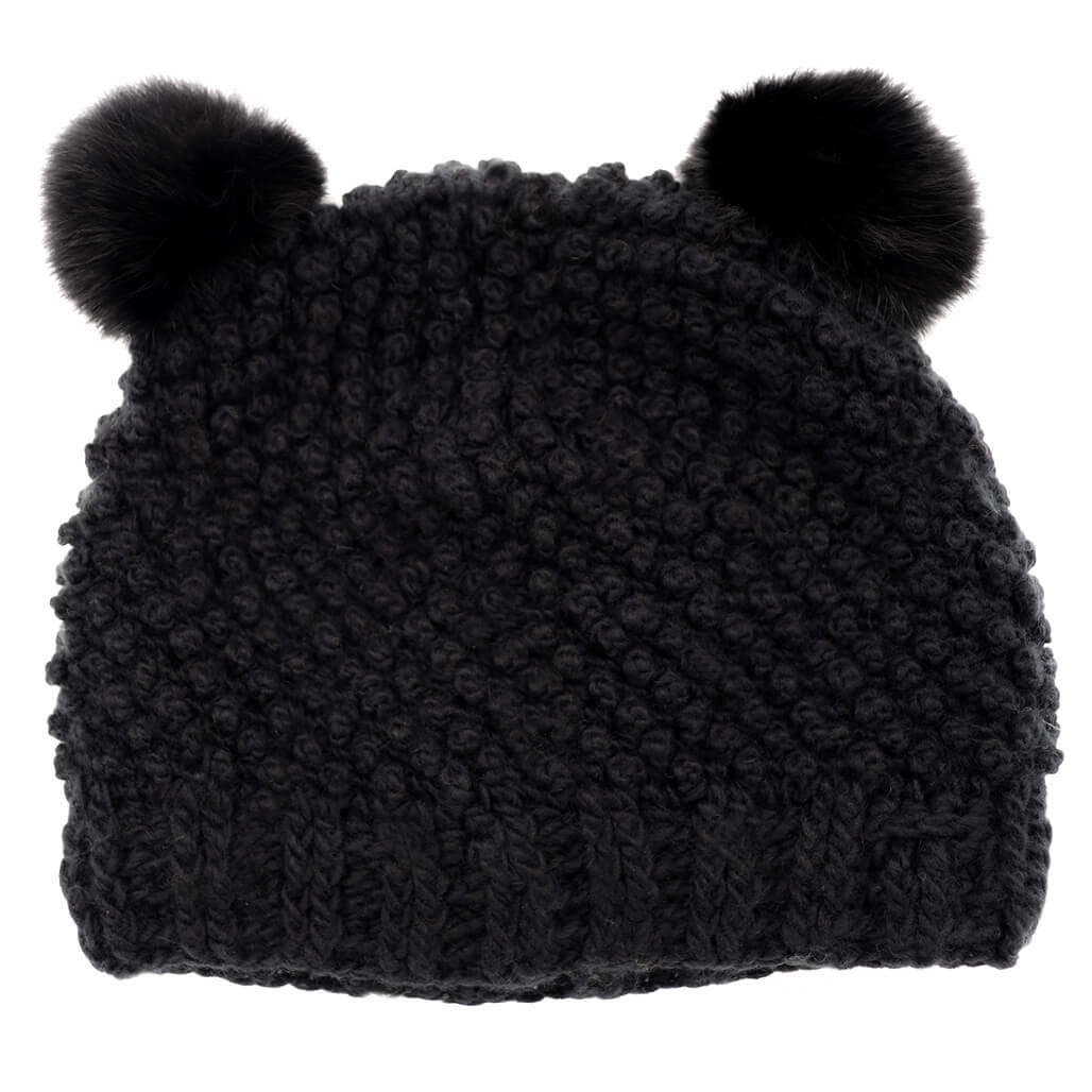 Children's Minnie Popcorn Stitch Beanie with Rabbit Poms Black/Black