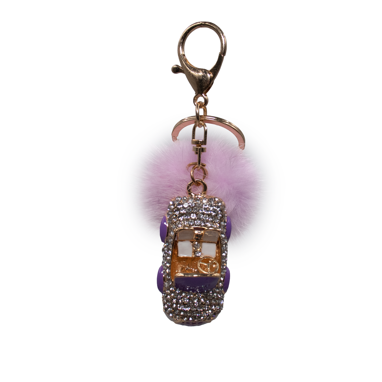 Bling Convertible Car Keychain with Lilac Mink Fur Pom