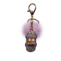 Bling Convertible Car Keychain with Lilac Mink Fur Pom