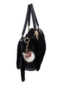 Mink Fur Bling Rooster Keychain with White Pom