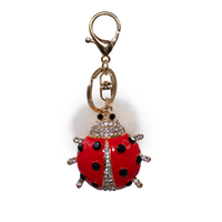 Bling Ladybug Keychain with White Mink Pom. 