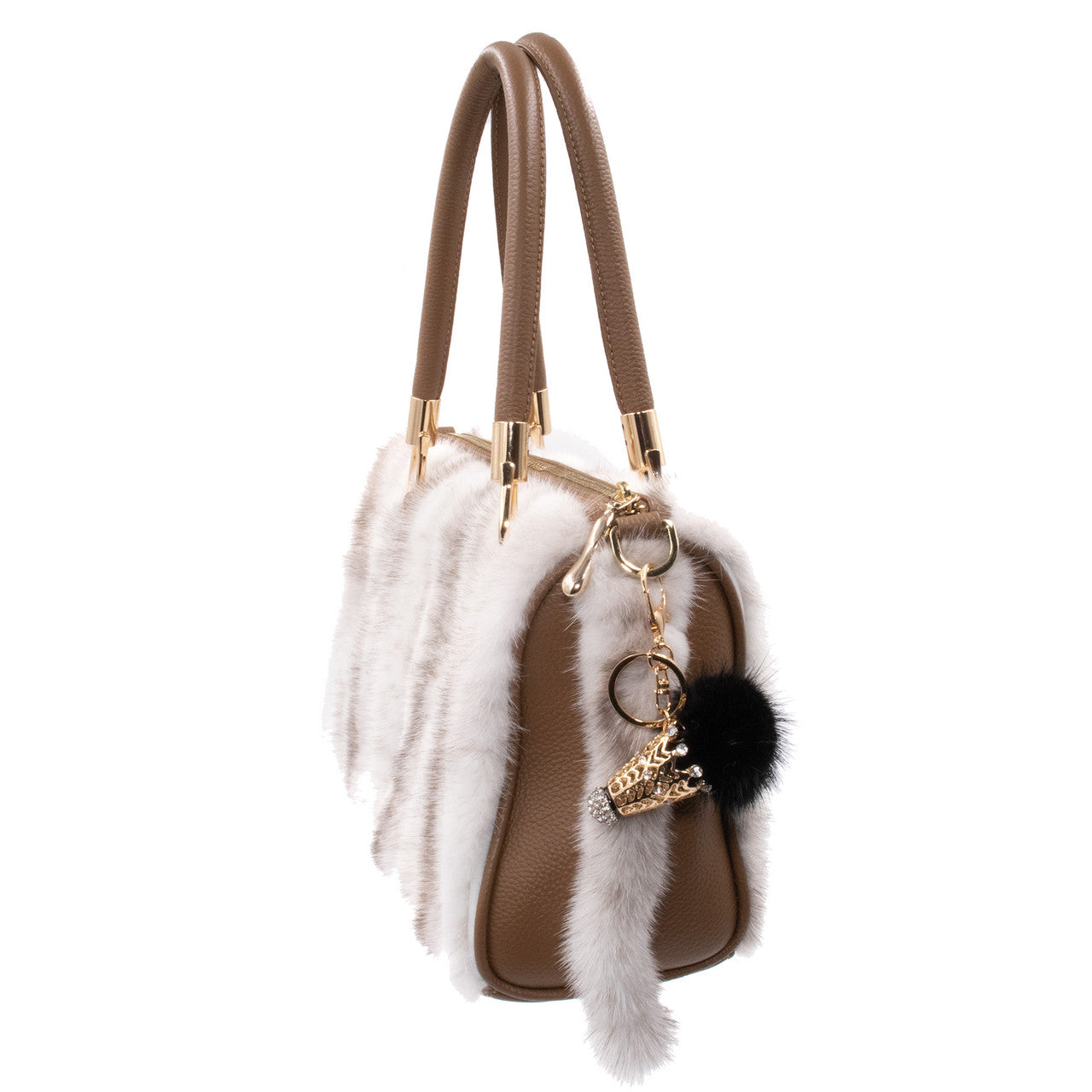 Mink Fur Bling Badminton Birdie Keychain on a Mink Purse