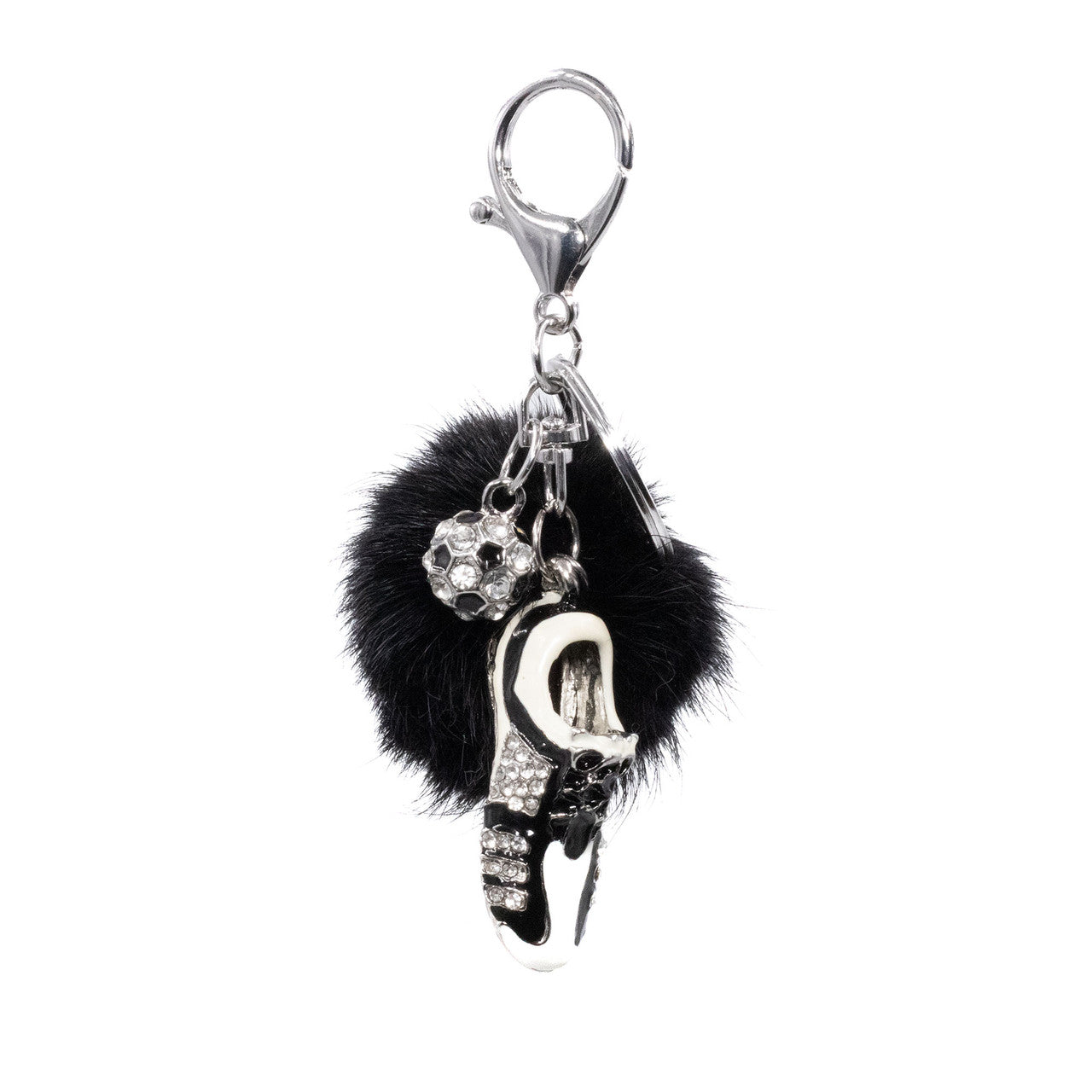 Black Mink Fur Soccer Cleat Keychain