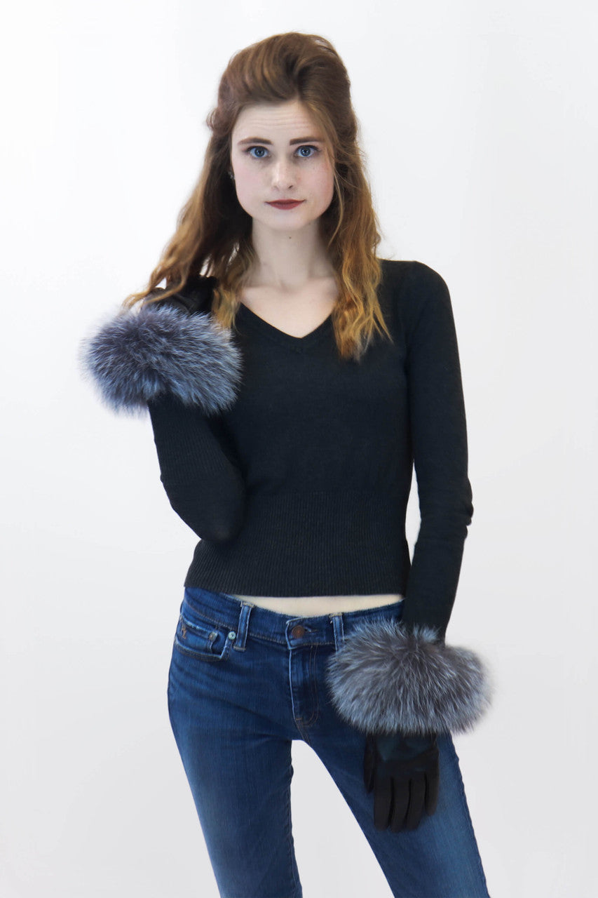 Leather Gloves with Fox Fur Trim